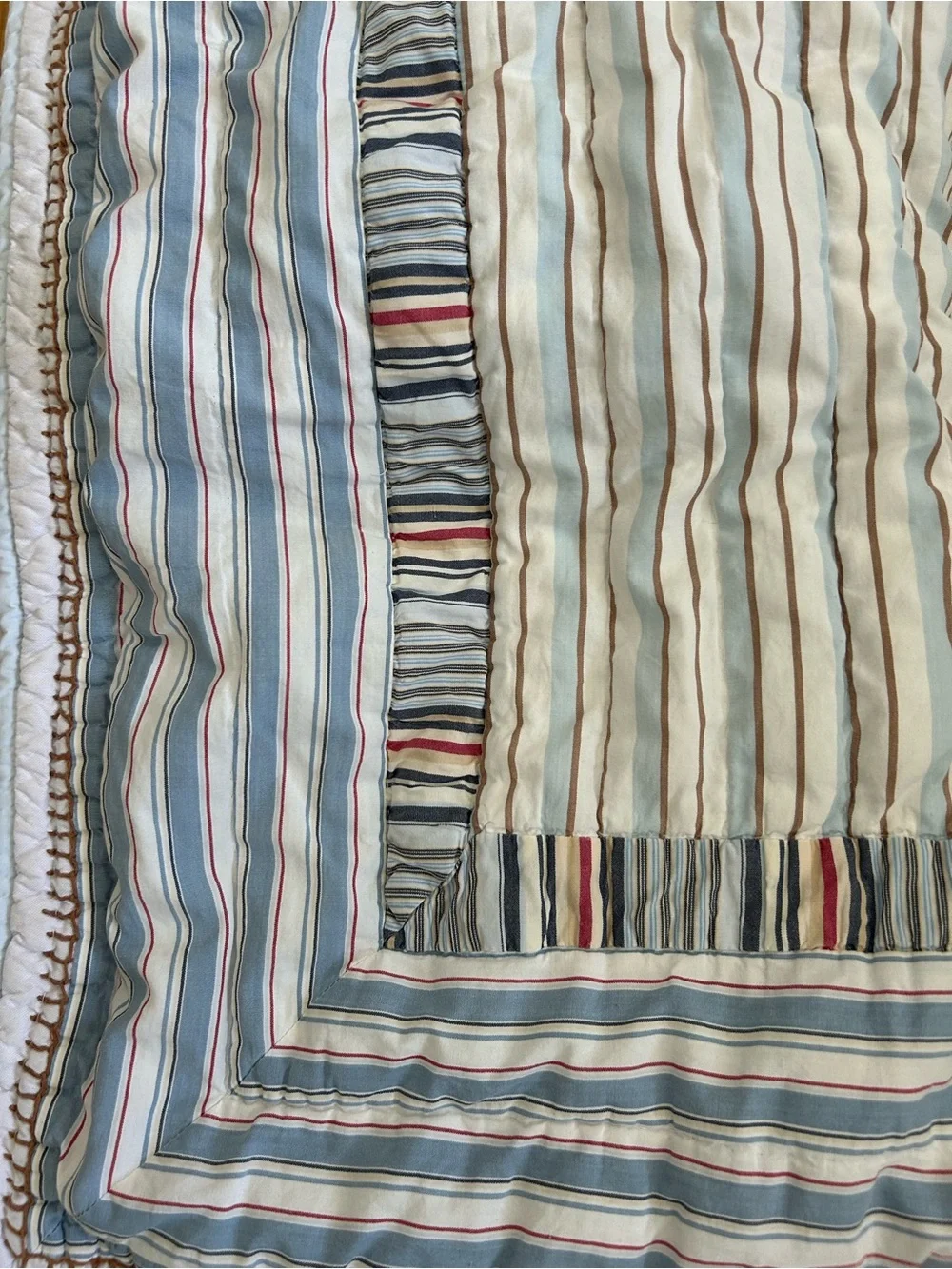 Pottery Barn Kids Striped Quilted Pillow Sham - Blue, Cream, Brown, Red